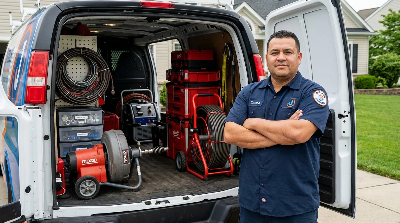 Professional drain cleaning equipment and Johns Plumbing LLC plumber in Worthington