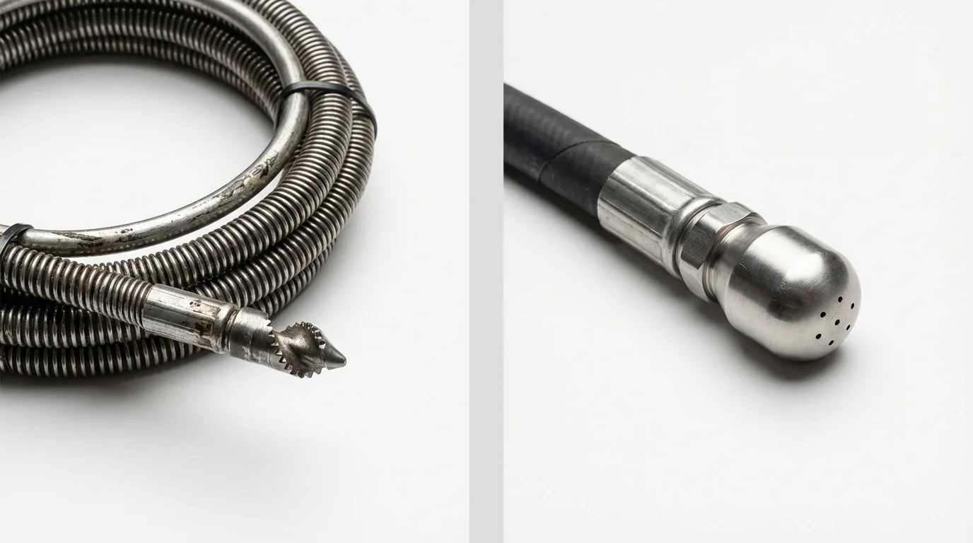 Drain snake cable and hydro jetting nozzle used for drain cleaning in Worthington, MN