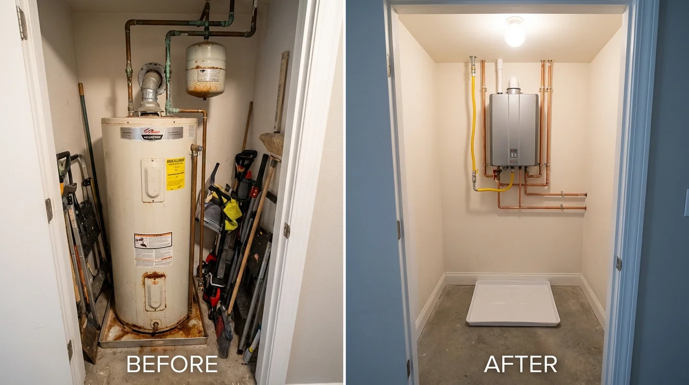 Tank water heater versus wall-mounted tankless unit comparison for Worthington, MN homeowners