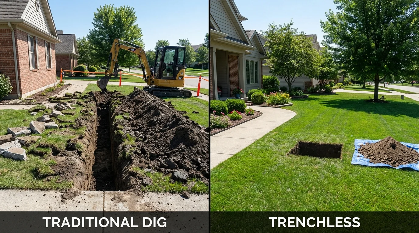 Trenchless sewer repair with minimal yard damage versus traditional excavation in Worthington, MN